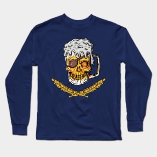 Pirate Skull Beer Mug Malt Men Women Drinking Gift Long Sleeve T-Shirt